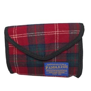 Pendleton Plaid Woolen Mills Pouch Red Green White Foldover Small Bag W Zipper